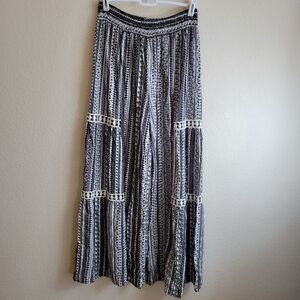 Love Wish Black & White Floral W Lace Palazzo Pants W Elastic Waist Ladies Large